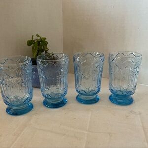 Set of 4 Blue Anthropologie Glass Tumblers.